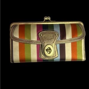 Coach legacy Gold Trim Multicolor Striped Wallet…